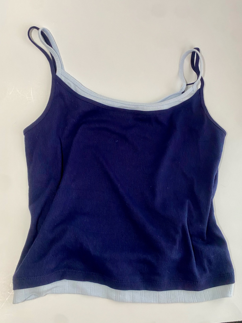 Wild Fable Y2K Layered Double Ribbed Scoop Neck Tank Top Navy Baby Blue Large